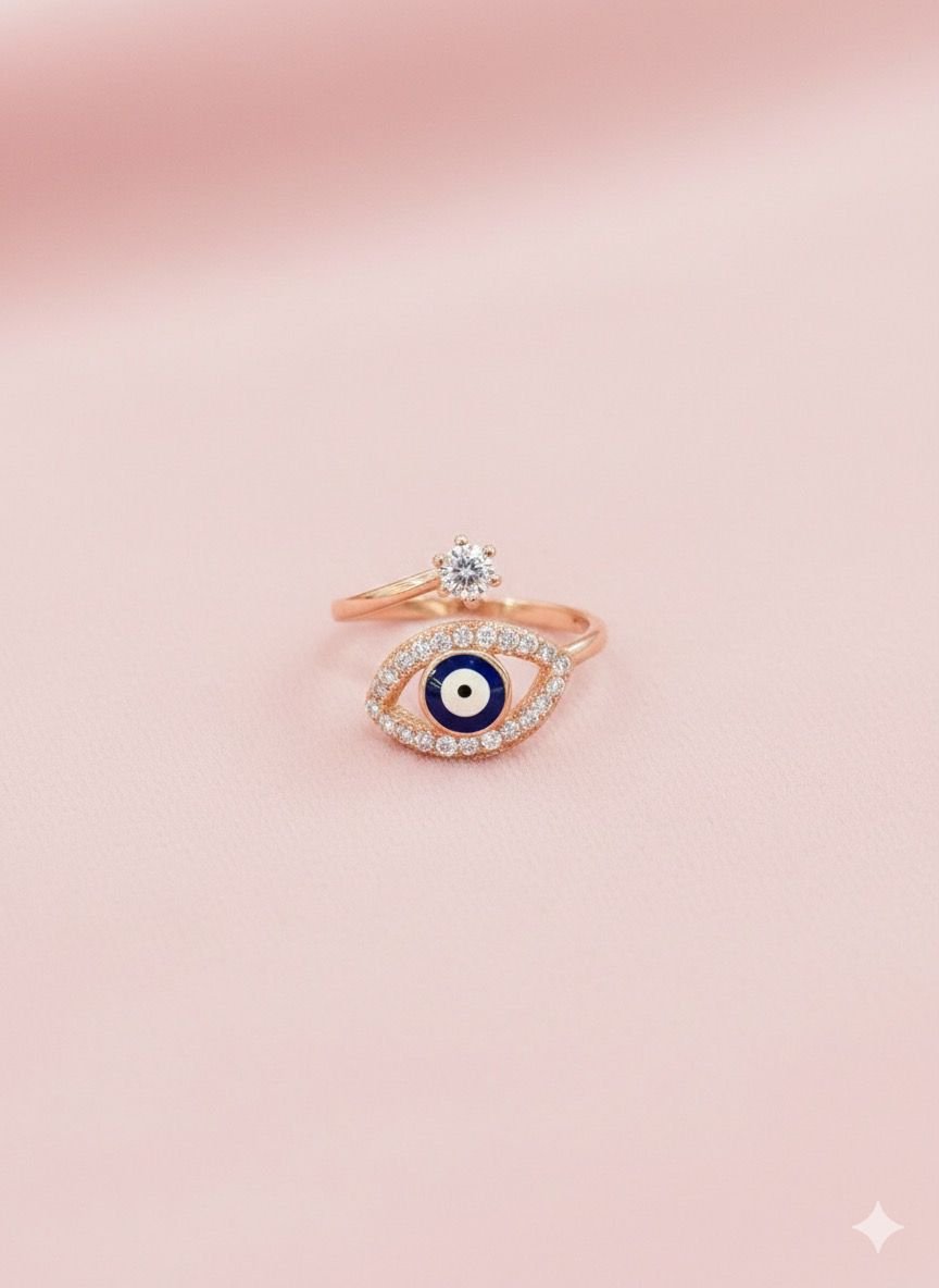92.5 Silver Rose Gold Plated Blue Evil Eye Ring